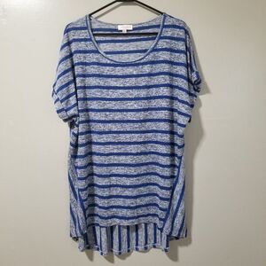 Umgee Blue Gray Stripe Rolled Cap Sleeve Blouse Women's XL